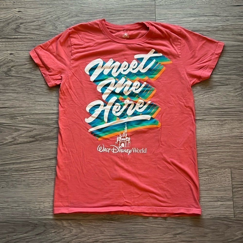 Disney Coral Pink 'Meet Me Here' Walt Disney World Short Sleeve Tee